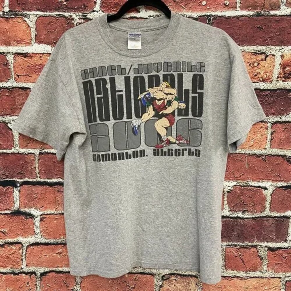 Vintage Shirt Men M 2006 Juvenile Nationals Wrestling Edmonton Alberta - Defect